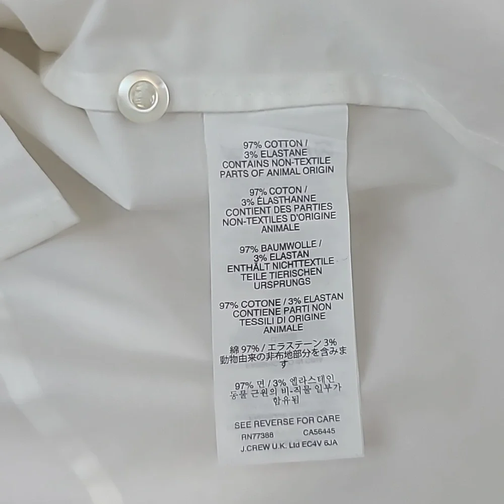 J Crew Stretch Cotton Perfect Fitted Button Front 3/4 Sleeve Blouse/Shirt White